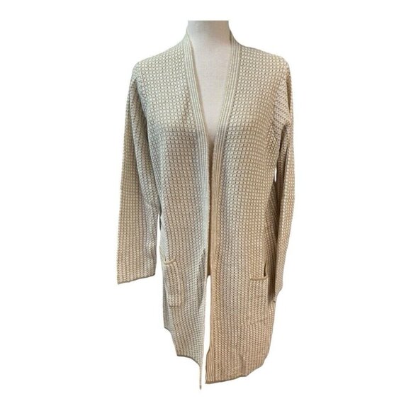 Fortune+Ivy Womens Knit Cardigan~Size Large~Tan White Pocket Sweater~L10 20 - Picture 2 of 10